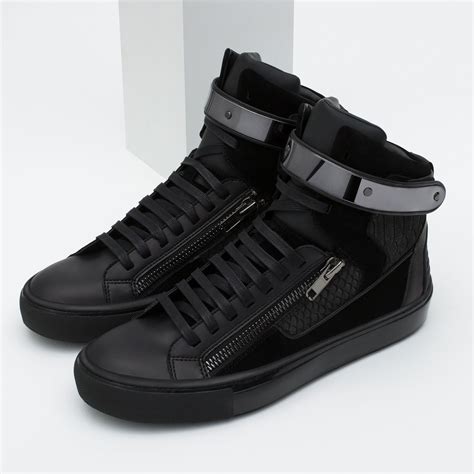 Zara High-top Sneakers With Metallic Closure in Black for Men | Lyst