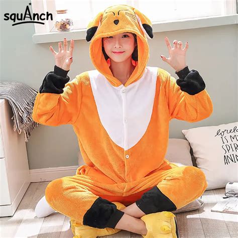 Fox Onesie Animal Kigurumi Flannel Adult Women Girl Orange Cute Pajama Winter Overall Holiday ...