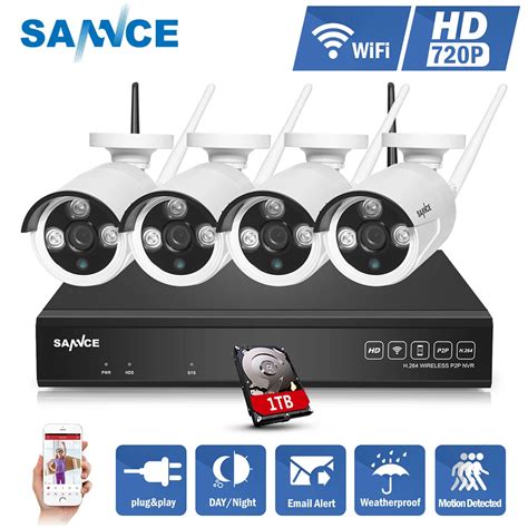 SANNCE 4CH Wireless NVR CCTV System 720P IP Camera WIFI Weatherproof IR ...