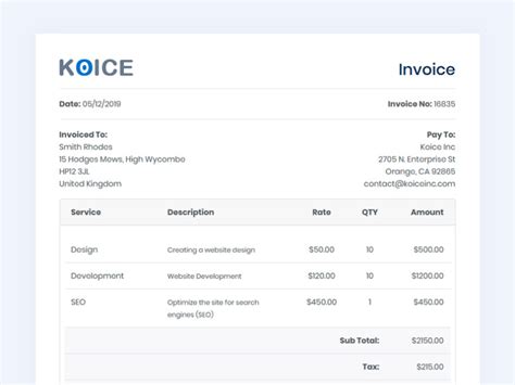 Free Invoice Template In Html