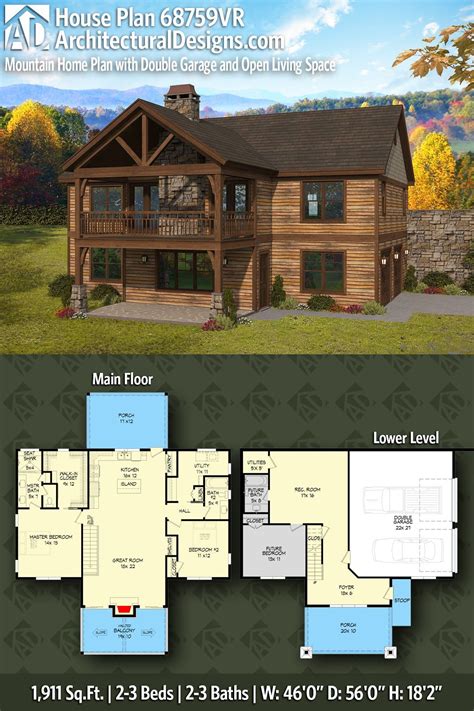 Plan 68759VR: Mountain Home Plan with Double Garage and Open Living ...