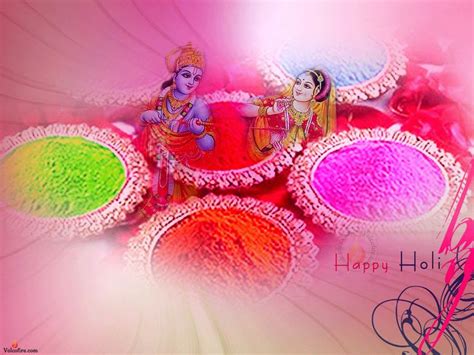 Lord Radha and Krishna enjoying with colors of purity, love and happiness in occassion of Holi ...