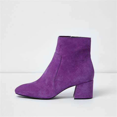 River Island Purple Block Heel Suede Ankle Boots | Lyst