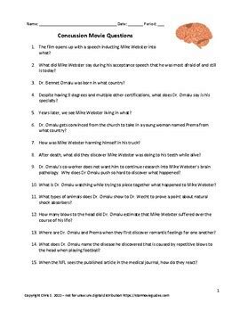 Concussion Movie Guide | Concussion Movie Questions | Answers | Worksheet (2015)