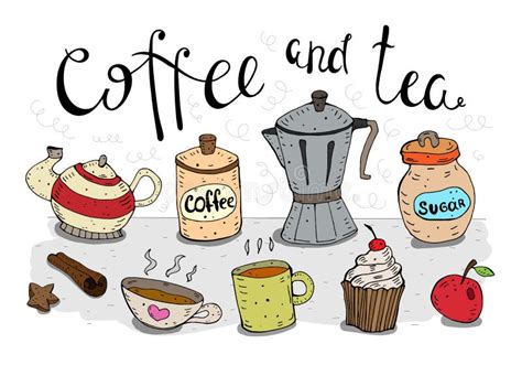 Coffee and Tea. Cute Cartoon Illustration with the Inscription ...