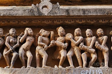 Sculpture of musicians on the Lakshmana temple at Khajuraho in India ...