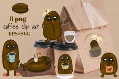 Coffee svg clipart. Funny Coffee beans cartoon characters.