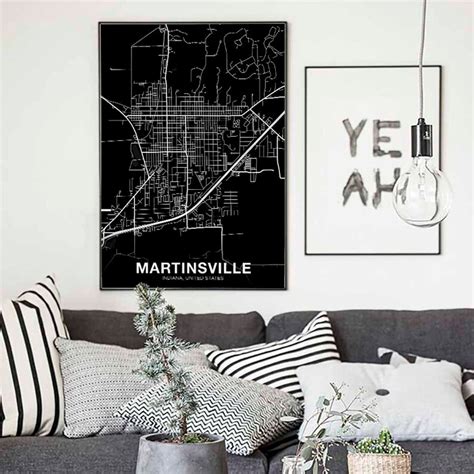 MARTINSVILLE Indiana IN USA Map Poster Black White Hometown - Etsy