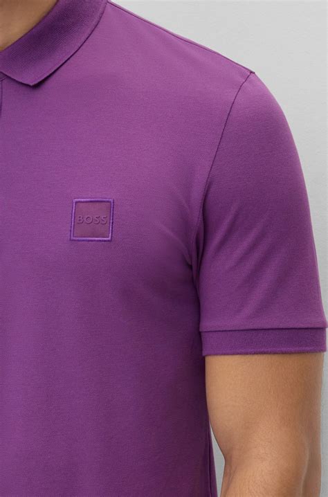 BOSS - Stretch-cotton slim-fit polo shirt with logo patch
