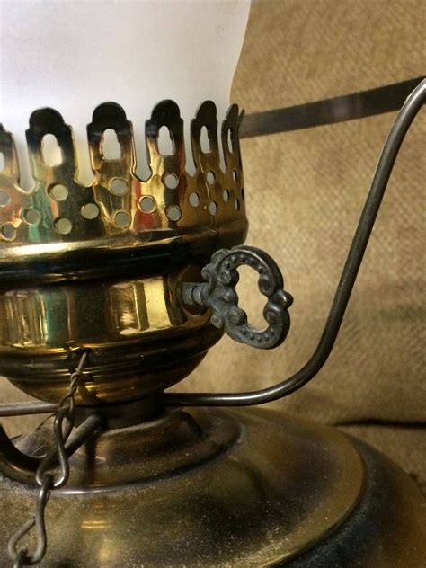 Vintage Brass Tone Electric Hurricane Lamp Table Lamp with a Milk Glass Shade gwtw Aladdin Oil ...