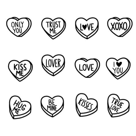 Premium Vector | Love candy hearts conversation hearts handdrawn illustration for valentines day ...