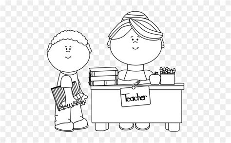 Black And White Boy Student At Teacher's Desk - Teacher Clipart Black And White - Free ...