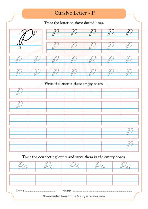 Capital Letter P in Cursive | SuryasCursive.com