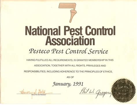 Pesteco Certificates - Pest Control Services | Serving Since 1967