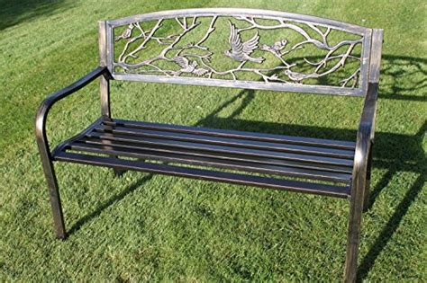 Metal Garden Bench with Cast Iron ‘Birds Design’ Back Rest – Garden Market Place