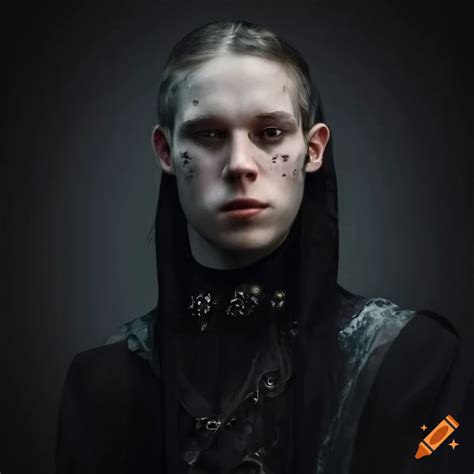Young man in gothic nordic medieval attire on Craiyon