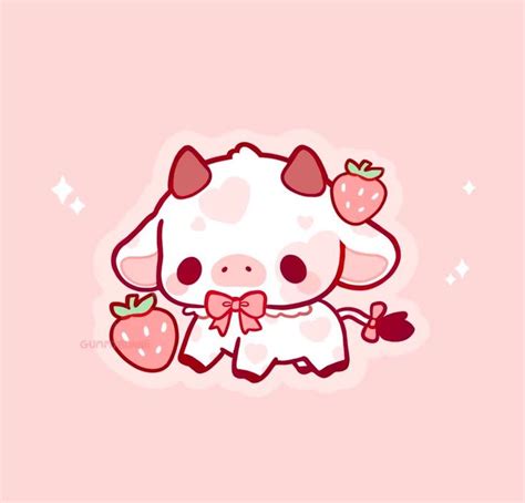 Strawberry Cow Matte Vinyl Sticker Stickers Cute Kawaii Decal Cut ...