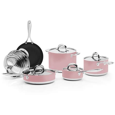 BlinQ 10-piece Pink Stainless Steel Cookware Set - 11569147 - Overstock ...