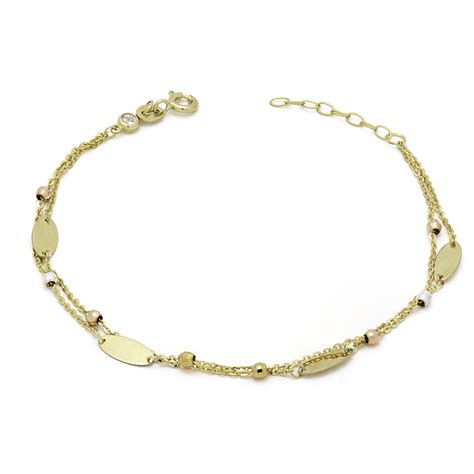 Gold bracelet K14 with double chain | Χρυσό & Ασήμι