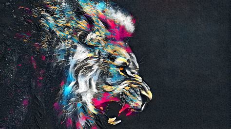 Lion Roar Animal Abstract Colorful Wallpaper [2560 x 1440] : wallpaper