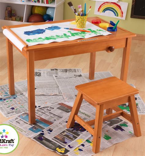 New KidKraft Wooden Kids Art Play Table with Stool + Paper Roll & 3 ...