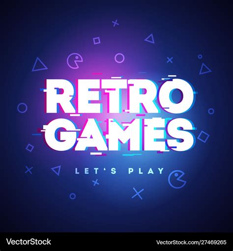 Retro games neon sign game logo with glitch effect