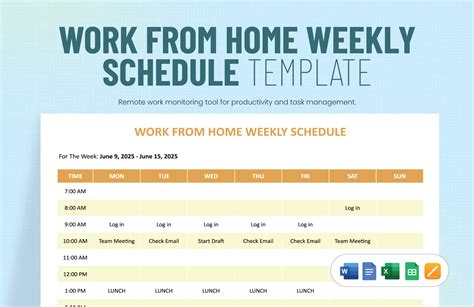 Work From Home Weekly Schedule Template - Download in Word, Google Docs, Excel, Google Sheets ...