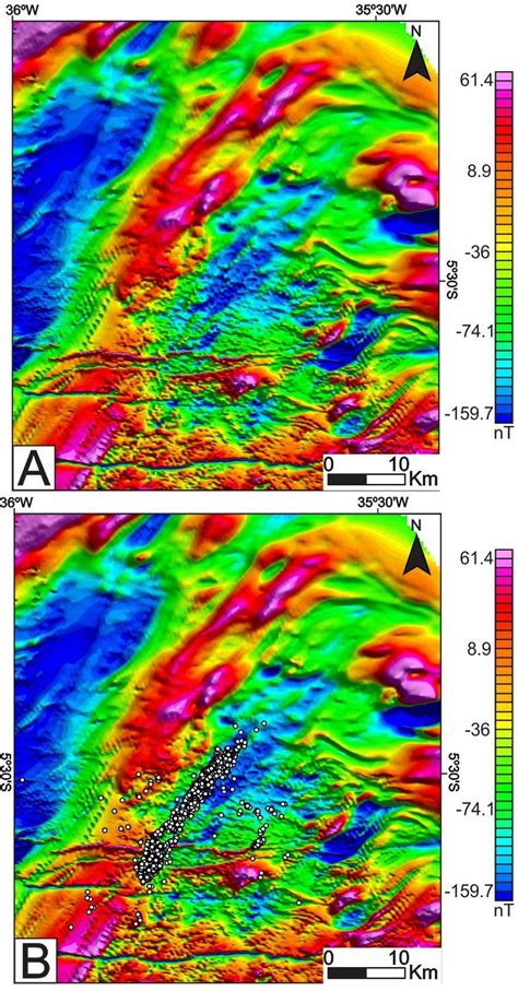 (A) Total Magnetic Intensity Map. (B) Total Magnetic Intensity Map with ...