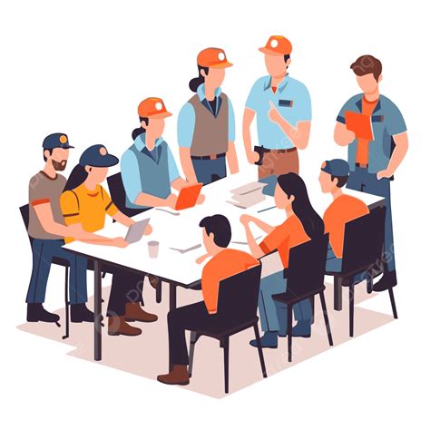 Safety Meeting Vector, Sticker Clipart Group Of Workers Sitting Around ...