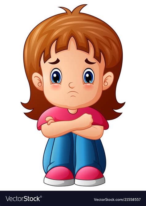 Sad girl cartoon sitting alone Royalty Free Vector Image