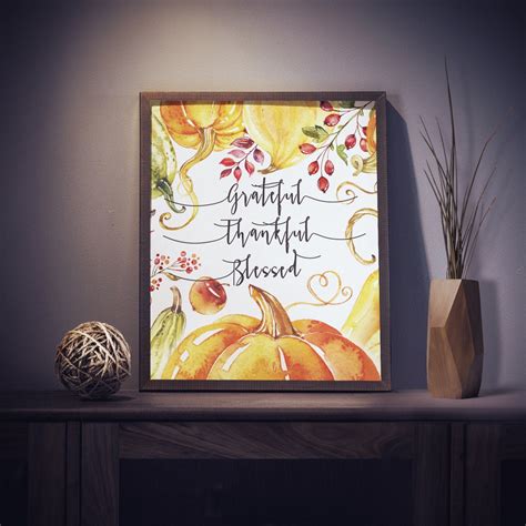 Thanksgiving Wall Art Printable Thanksgiving Decor Grateful