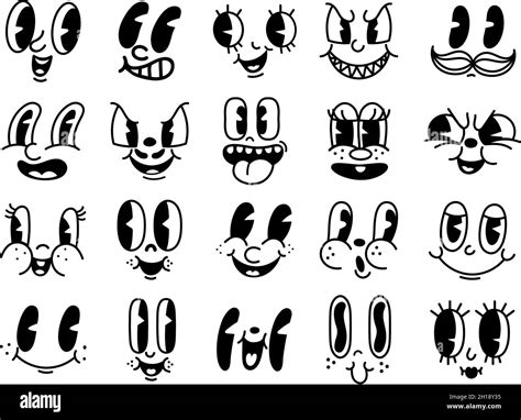 Vintage 50s cartoon and comic happy facial expressions. Old animation funny face caricatures ...