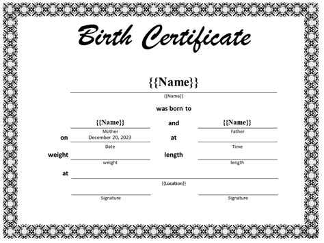 Novelty Birth Certificate Template