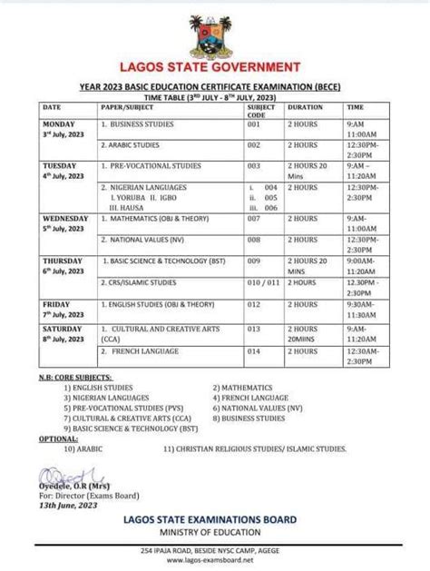 BECE 2023 time table for Ogun and Lagos State out - Myschool