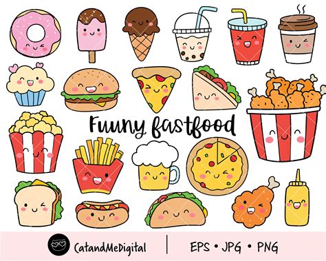 Funny Fast Food Food Clipart Junk Food Clipart Party Food - Etsy UK