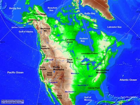 North America Physical Map - A Learning Family