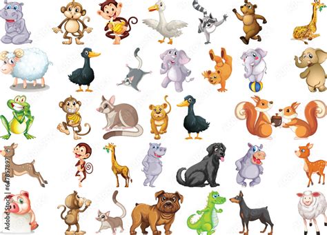 Set of cartoon characters of baby animals. Set of baby animal icons ...