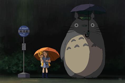 I commissioned an artist to put my daughters into the Totoro bus stop scene as a birthday gift ...