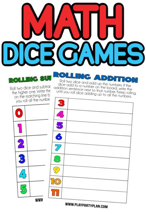 Free Printable Math Dice Games - Play Party Plan