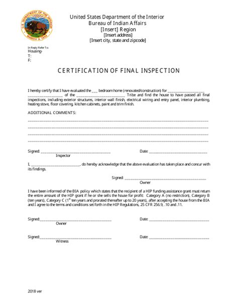 Certification of Final Inspection - Fill Out, Sign Online and Download ...