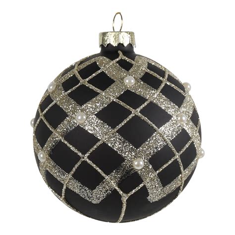 Black Bauble With Gold Glitter Design