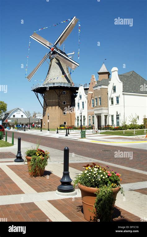 A Dutch windmill in the Historical Village in Pella, Iowa, USA Stock ...