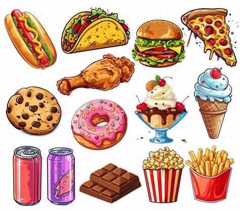 Junk Food Clipart Set, Fast Food Clipart Set, Burger PNG, Pizza PNG, Tacos Png, Hotdog Sandwich ...