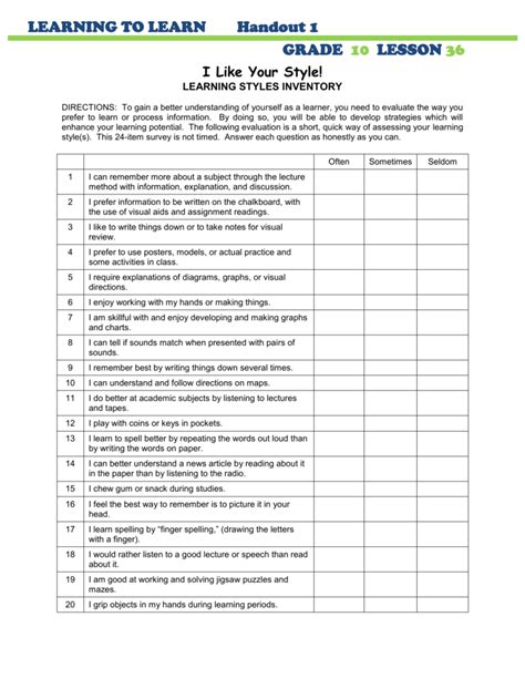 7 Learning Styles Quiz Printable - prntbl.concejomunicipaldechinu.gov.co