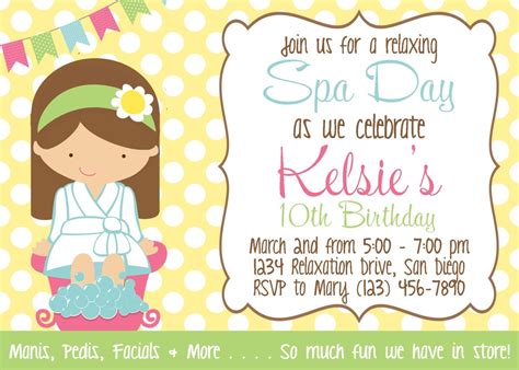 Girls Spa Party Invitations Printable