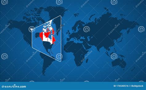 Detailed World Map With Pinned Enlarged Map Of Canada And Neighboring Countries Vector ...
