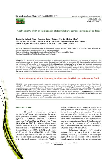 (PDF) A retrospective study on the diagnosis of clostridial myonecrosis in ruminants in Brazil ...