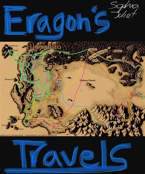 The accurate map of Eragon’s travels. Each book is color coded with his ...