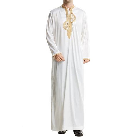 FAKKDUK Mens Muslim Thobe Islamic Kaftan Clothes Muslim Men Long Sleeve ...