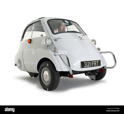 Bubble car BMW Isetta, with man Stock Photo - Alamy